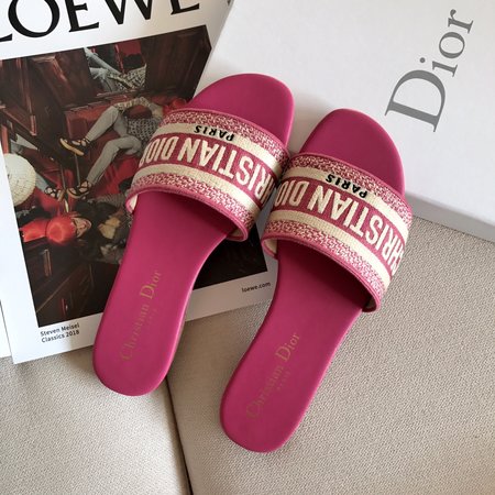 Dior CD embroidered letter slippers thick heel series