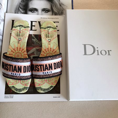 Dior CD embroidered letter slippers thick heel series