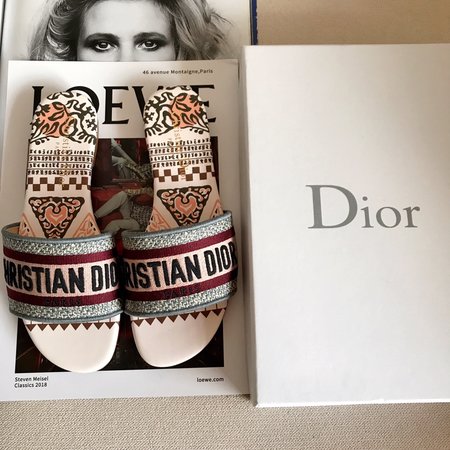 Dior CD embroidered letter slippers thick heel series