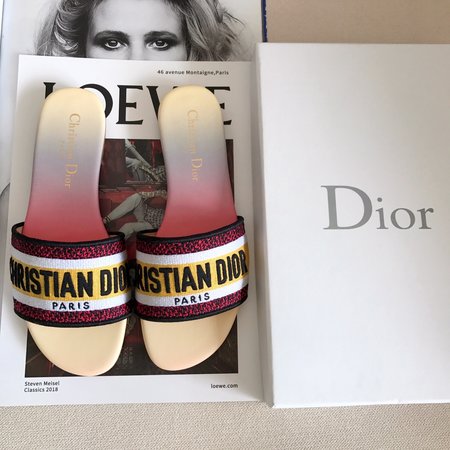 Dior CD embroidered letter slippers thick heel series