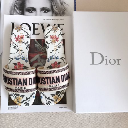 Dior CD embroidered letter slippers thick heel series