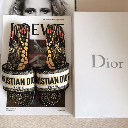 Dior CD embroidered letter slippers thick heel series