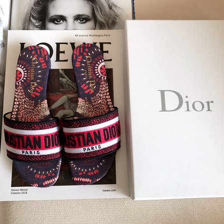 Dior CD embroidered letter slippers thick heel series