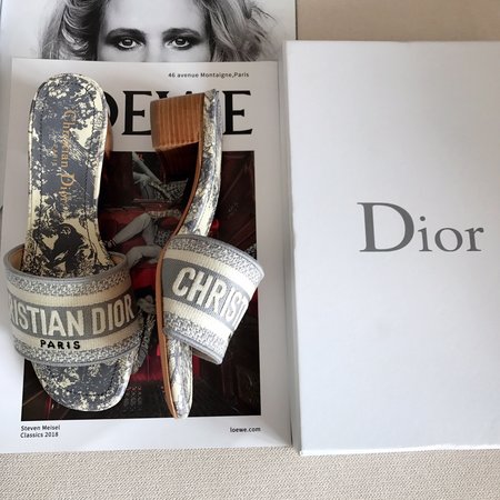 Dior CD embroidered letter slippers thick heel series