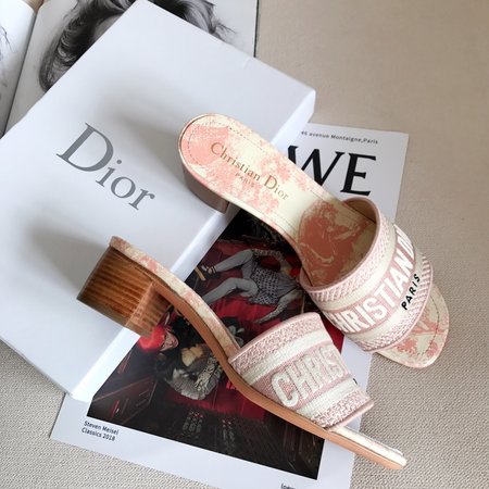 Dior CD embroidered letter slippers thick heel series