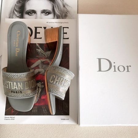 Dior CD embroidered letter slippers thick heel series