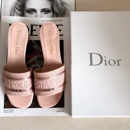 Dior CD embroidered letter slippers thick heel series