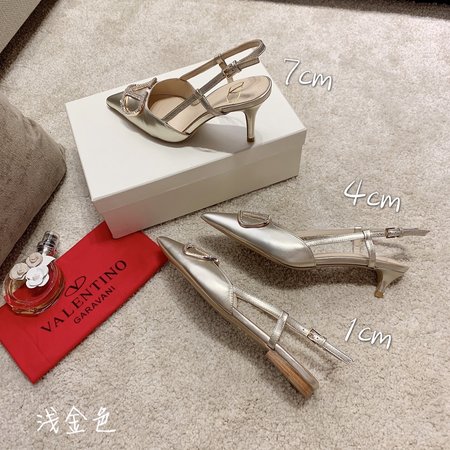 Valentino Silver V diamond buckle pointed toe slingback sandals in sheepskin