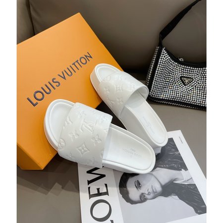 Louis Vuitton Jumbo Flatform Monogram Embossed Cotton Sheepskin Wedges