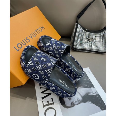 Louis Vuitton Jumbo Flatform Monogram Embossed Cotton Sheepskin Wedges