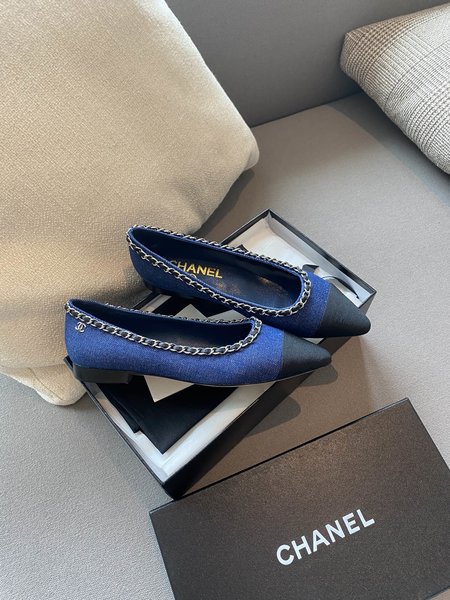 Chanel chain color block women s shoes