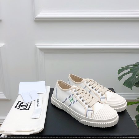 Chanel Casual lace-up canvas shoes with CC logo embroidered on the side