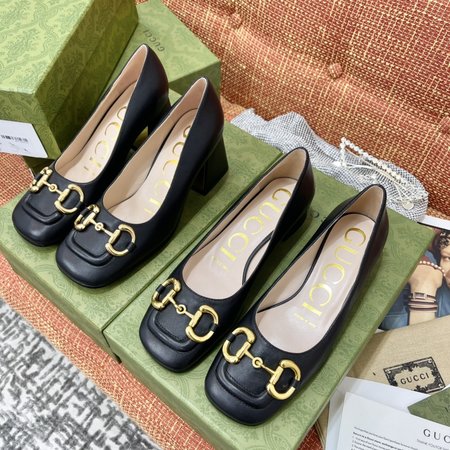 Gucci Square toe with horsebit buckle retro design mid-heel sandal with heel height 2.5cm/7.5cm