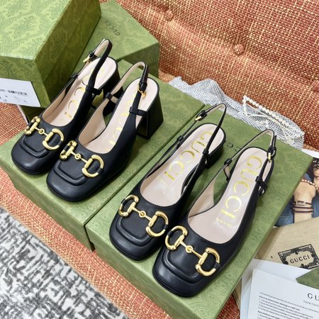 Gucci Square toe with horsebit buckle retro design mid-heel sandal with heel height 2.5cm/7.5cm