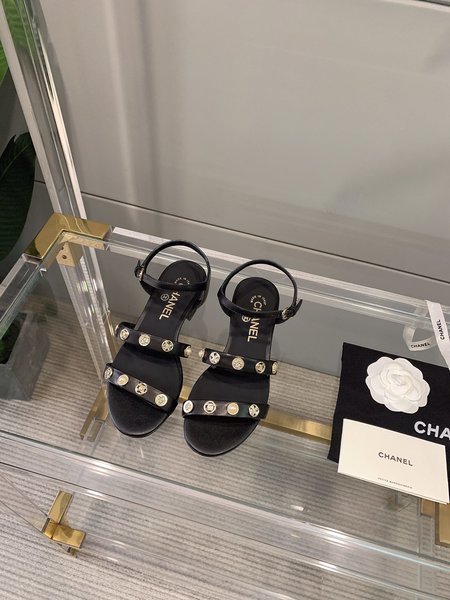 Chanel Badge buckle woolen sandals