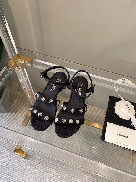 Chanel Badge buckle woolen sandals