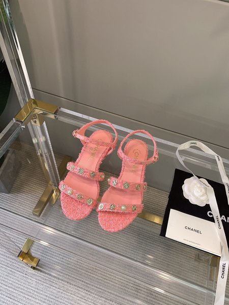 Chanel Badge buckle woolen sandals