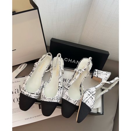 Chanel Slingback woolen high heels/flat shoes