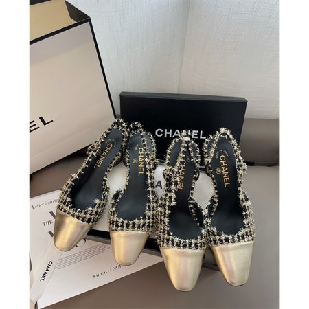 Chanel Slingback woolen high heels/flat shoes