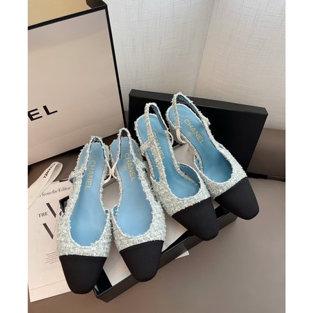 Chanel Slingback woolen high heels/flat shoes