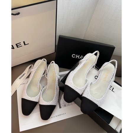 Chanel Slingback woolen high heels/flat shoes