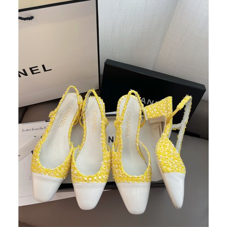 Chanel Slingback woolen high heels/flat shoes