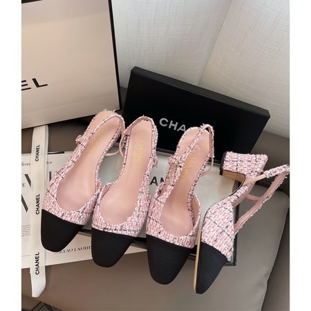 Chanel Slingback woolen high heels/flat shoes