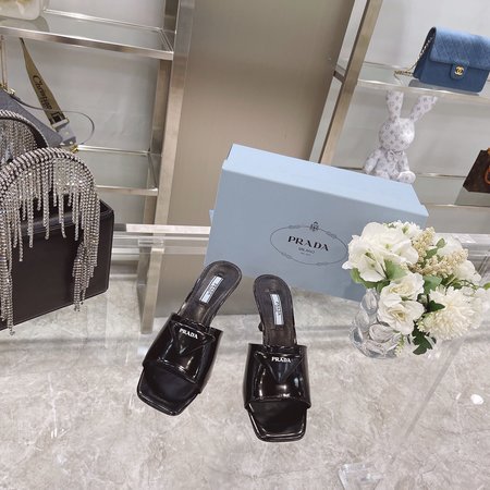 Prada Kitten Heels Sandals Slippers Triangle Logo Logo