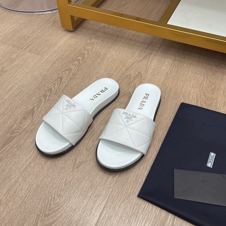 Prada Triangle Logo Slippers, Lambskin and Lambskin