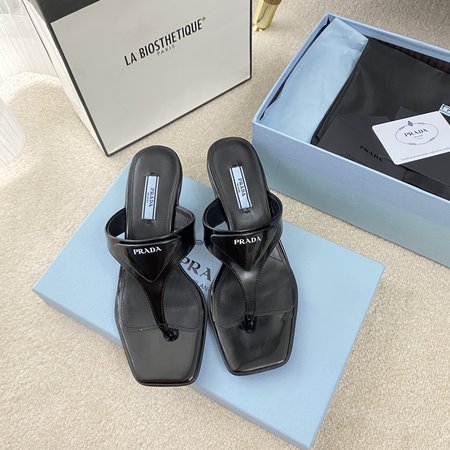 Prada Iconic triangle logo leather slippers