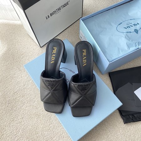 Prada Iconic triangle logo leather slippers