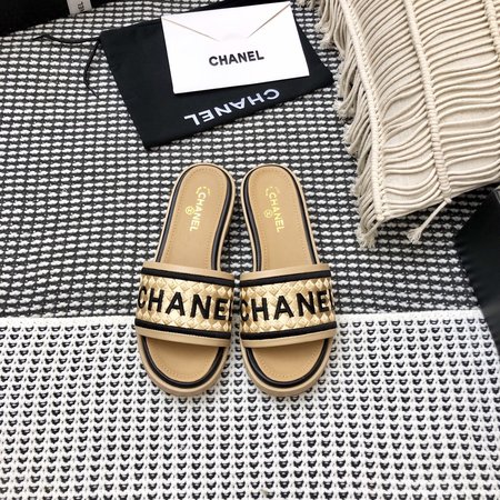 Chanel Logo Tweed Slippers