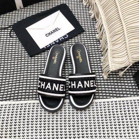 Chanel Logo Tweed Slippers