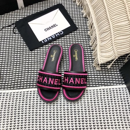 Chanel Logo Tweed Slippers