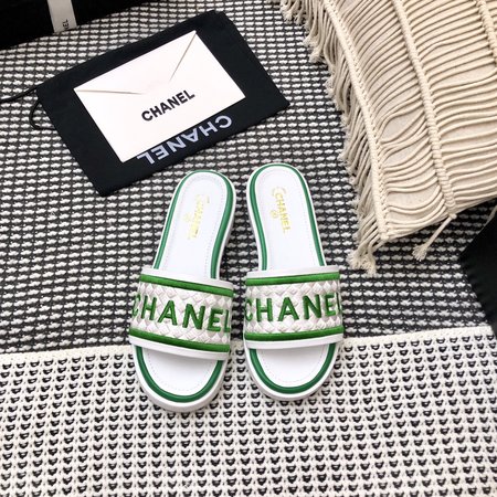 Chanel Logo Tweed Slippers