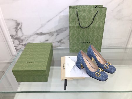 Gucci Letter denim horsebit heel height: 7.5cm