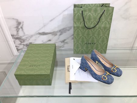 Gucci Letter denim horsebit heel height: 7.5cm