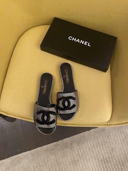 Chanel Pearl slippers hand-stitched CC