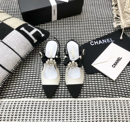 Chanel High Heel Bow Pearl + Rhinestone + Hardware Buckle Sandals