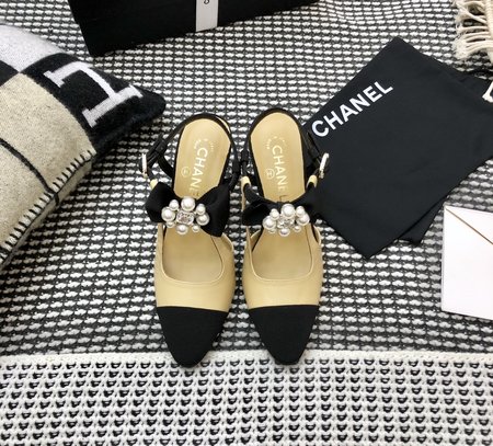 Chanel High Heel Bow Pearl + Rhinestone + Hardware Buckle Sandals