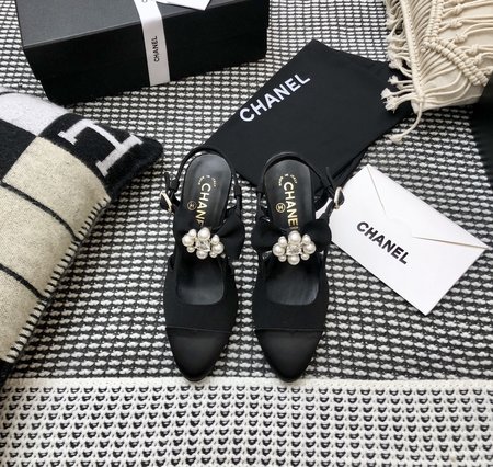 Chanel High Heel Bow Pearl + Rhinestone + Hardware Buckle Sandals