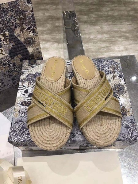 Dior Pattern jacquard embroidery gold thread Espadrilles classic logo embroidery design