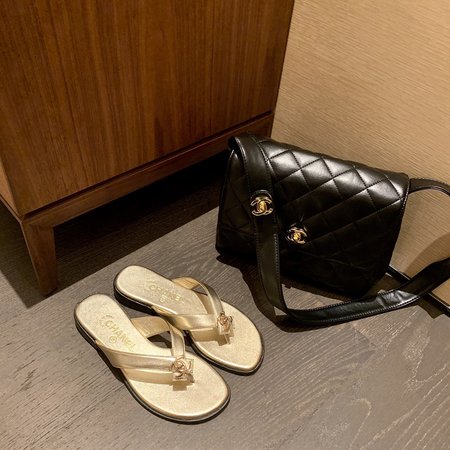 Chanel Vintage CC buckle slippers