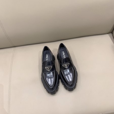 Prada Triangle Pointed Toe Platform Loafers