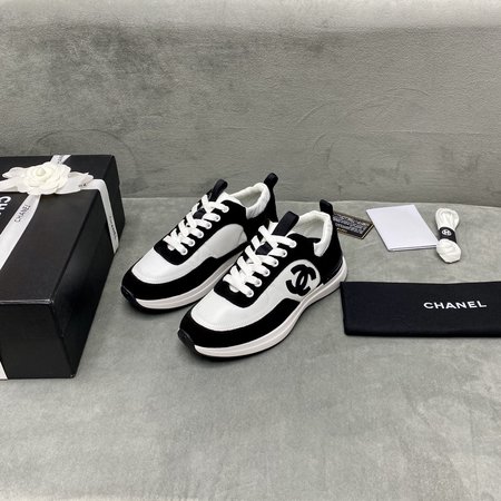 Chanel CC Logo nylon mesh leather sneakers