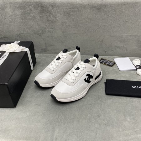 Chanel CC Logo nylon mesh leather sneakers