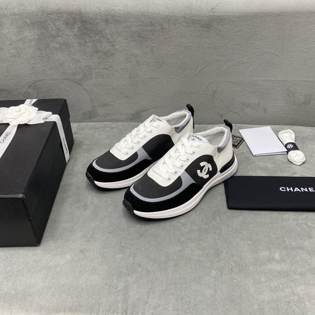 Chanel CC Logo nylon mesh leather sneakers