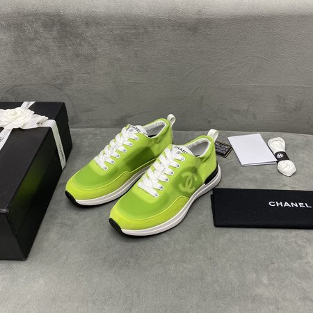 Chanel CC Logo nylon mesh leather sneakers