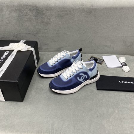 Chanel CC Logo nylon mesh leather sneakers