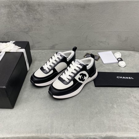 Chanel CC Logo nylon mesh leather sneakers